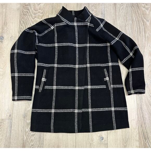 Marine Layer Coat Stephanie Cocoon Wool Zip Up in Plaid Black White - Picture 5 of 5